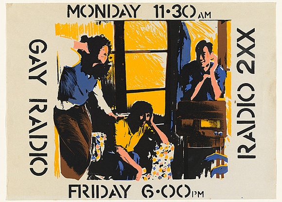Artist: b'Ayres, Tony' | Title: b'Gay radio 2XX.' | Date: 1982 | Technique: b'screenprint, printed in colour, from multiple stencils'