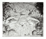 Artist: b'BOYD, Arthur' | Title: bNude washing in a creek with watching head and ram's head. | Date: (1962-63) | Technique: b'etching, printed in black ink, from one plate' | Copyright: b'Reproduced with permission of Bundanon Trust'