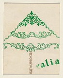 Title: b'Card: Christmas tree' | Technique: b'screenprint, printed in green and gold, from two stencils'