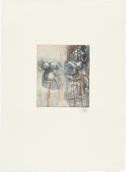 Title: b'Preah Khan, figure and torso' | Date: 1999 | Technique: b'softground-etching, aquatint and lavis, printed in colour, from two plates'