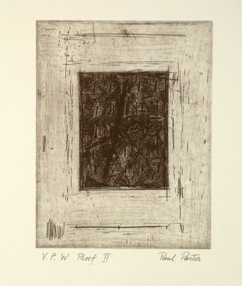 Artist: b'Partos, Paul.' | Title: b'not titled [dark rectangle contained within mid-tone rectangle]' | Date: 1986, March - April | Technique: b'etching and burnished aquatint, printed in black ink, from one plate'
