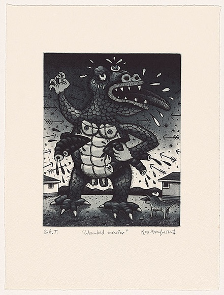 Artist: b'Mombassa, Reg.' | Title: b'Wounded monster' | Date: 2002 | Technique: b'etching and aquatint, printed in black ink, from one plate'