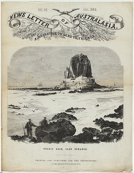 Artist: b'UNKNOWN ENGRAVER,' | Title: b'Pulpit Rock, Cape Schanck.' | Date: 1862 | Technique: b'wood-engraving, printed in black ink, from one block'