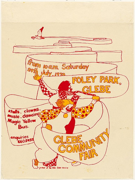 Artist: Lane, Leonie. | Title: Glebe Community Fair | Date: 1978 | Technique: screenprint, printed in colour, from two stencils | Copyright: © Leonie Lane