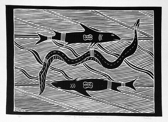 Artist: b'Marika, Banduk.' | Title: b'Marna ga buthurumirri barpi' | Date: 1986 | Technique: b'linocut, printed in black ink, from one block'