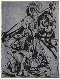 Artist: b'Tillers, Imants.' | Title: b'Flight at 34403' | Date: 1993 | Technique: b'woodcut, printed in white and black ink, from two blocks' | Copyright: b'Courtesy of the artist'