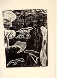 Artist: b'Insch, Bill.' | Title: b'Bush Totems.' | Date: 1988 | Technique: b'photo-lithograph, printed in black ink, from a woodcut'