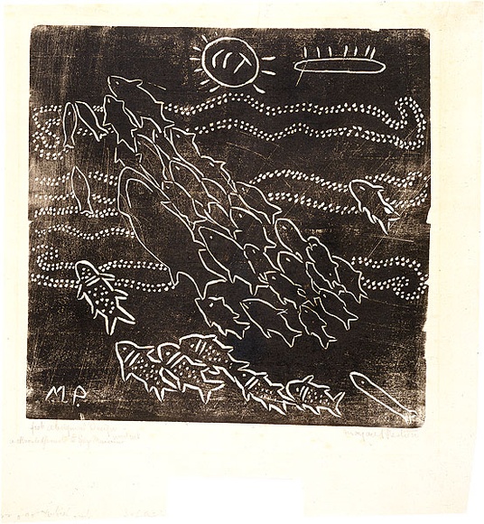 Artist: b'PRESTON, Margaret' | Title: b'Fish, Aboriginal design.' | Date: 1940 | Technique: b'woodcut, printed in black ink, from one block' | Copyright: b'\xc2\xa9 Margaret Preston. Licensed by VISCOPY, Australia'