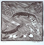 Artist: b'STREET, Mervyn' | Title: b'Two crocodiles' | Date: 1999, September | Technique: b'linocut, printed in black ink, from one block'