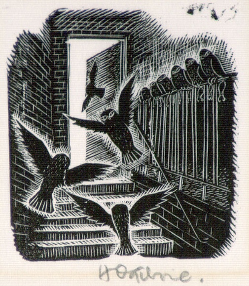 Artist: b'OGILVIE, Helen' | Title: b'Masque for the 500th meeting of the boobooks.' | Date: (1953) | Technique: b'wood-engraving, printed in black ink, from one block'