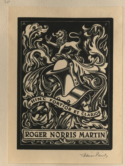 Artist: FEINT, Adrian | Title: Bookplate: Roger Norris Martin. | Date: (1935) | Technique: wood-engraving, printed in black ink, from one block | Copyright: Courtesy the Estate of Adrian Feint