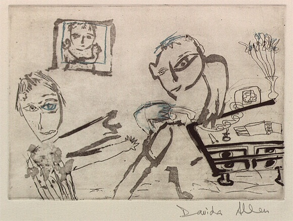 Artist: b'Allen, Davida' | Title: b'Romance is a ghastly business' | Date: 1991, July - September | Technique: b'etching and aquatint, printed in colour, from one plate'