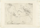 Artist: BOYD, Arthur | Title: Figure and doubleheaded beast with rams horns. | Date: (1968-69) | Technique: etching, printed in black ink, from one plate | Copyright: Reproduced with permission of Bundanon Trust