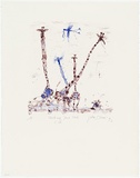 Artist: Olsen, John. | Title: Sticking your neck out | Date: 1992 | Technique: lithograph, printed in blue and purple ink ink, from two stones | Copyright: © John Olsen. Licensed by VISCOPY, Australia