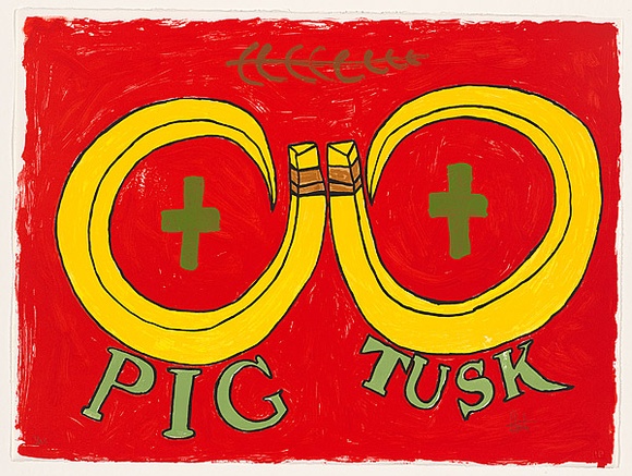 Title: b'Pig tusk [red]' | Date: 2009 | Technique: b'screenprint, printed in colour, from five stencils'