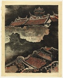 Artist: b'Thorpe, Lesbia.' | Title: b'Rooftops, Makung' | Date: 1977 | Technique: b'woodcut, printed in colour, from four blocks'