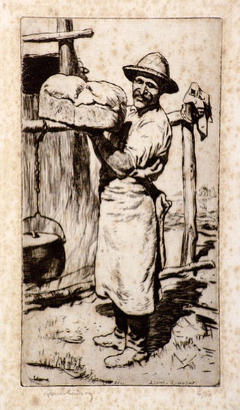 Artist: b'LINDSAY, Lionel' | Title: bShearers' cook [3] | Date: 1932 | Technique: b'drypoint, printed in black ink, from one copper plate' | Copyright: b'Courtesy of the National Library of Australia'