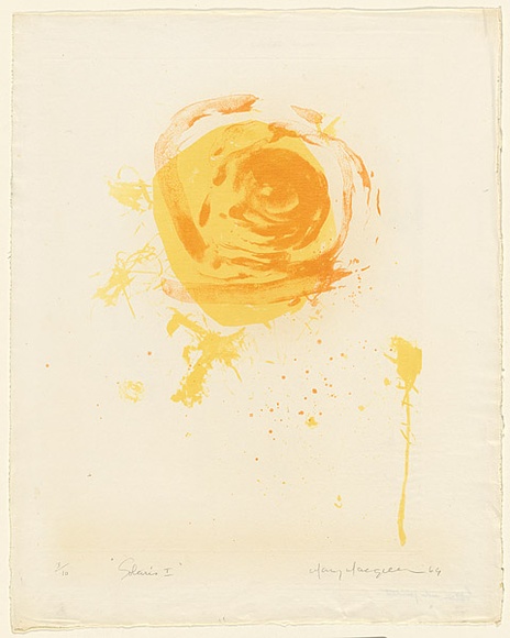 Artist: b'MACQUEEN, Mary' | Title: b'Solaris I' | Date: 1969 | Technique: b'lithograph, printed in colour, from two plates in yellow and orange ink' | Copyright: b'Courtesy Paulette Calhoun, for the estate of Mary Macqueen'