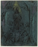 Artist: Thorpe, Lesbia. | Title: Gothic figures | Date: 1960 | Technique: linocut, printed in colour, from two blocks