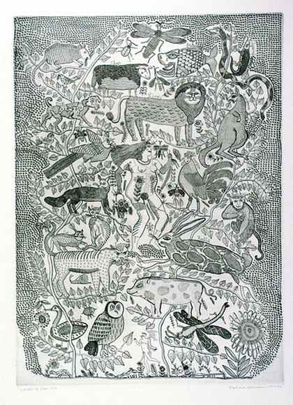 Artist: b'HANRAHAN, Barbara' | Title: b'Garden of Eden' | Date: 1977-1986 | Technique: b'etching, printed in colour with plate-tone, from one plate'