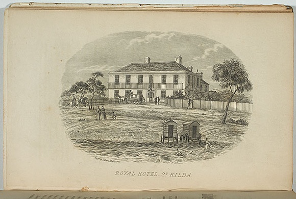 Artist: b'Ham Brothers.' | Title: b'Royal Hotel, St Kilda.' | Date: 1851 | Technique: b'engraving, printed in black ink, from one copper plate'