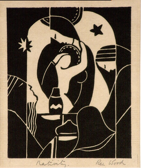 Artist: b'Wood, Rex.' | Title: b'Nativity.' | Date: about 1933 | Technique: b'linocut, printed in black ink, from one block'