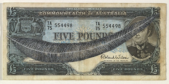 Artist: b'HALL, Fiona' | Title: b'Eucalyptus microtheca - Coolibah (Australian currency)' | Date: 2000 - 2002 | Technique: b'gouache' | Copyright: b'\xc2\xa9 Fiona Hall'