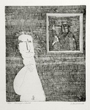Artist: b'BALDESSIN, George' | Title: b'Personage and mirror.' | Date: 1966 | Technique: b'etching, printed in black ink, from one plate'