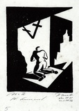 Artist: b'Haefliger, Paul.' | Title: b'Illustration for Oscar Wilde, Ballad of Reading Goal' | Date: 1931-32 | Technique: b'linocut, printed in black ink, from one block'