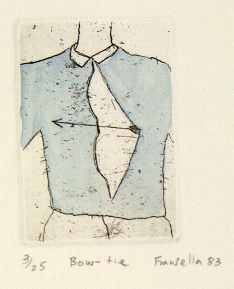 Artist: b'Fransella, Graham.' | Title: b'Bow-tie.' | Date: 1983 | Technique: b'etching, printed in black ink, from one plate; hand-coloured' | Copyright: b'Courtesy of the artist'