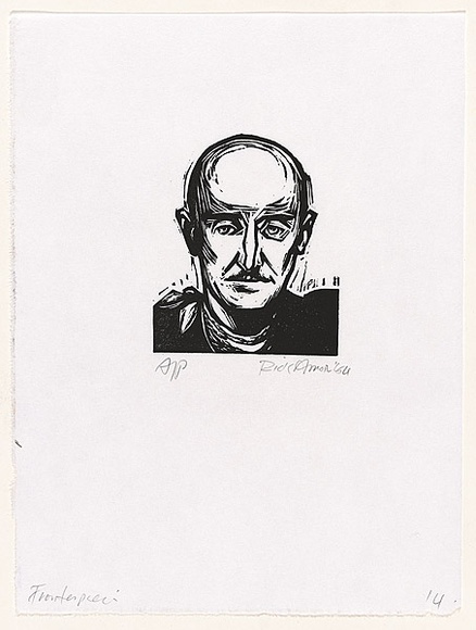 Artist: b'AMOR, Rick' | Title: b'[Portrait of Alan Marshall].' | Date: 1984 | Technique: b'linocut, printed in black ink, from one plate' | Copyright: b'\xc2\xa9 Rick Amor. Licensed by VISCOPY, Australia.'