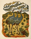 Artist: b'OGILVIE, Helen' | Title: b'Greeting card: Native companions. (Print design as christmas card)' | Date: c.1951 | Technique: b'linocut, printed in colour, from multiple blocks'