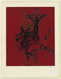 Artist: b'Nolan, Sidney.' | Title: b'Crucifix' | Date: 1966 | Technique: b'screenprint, printed in colour, from three stencils'