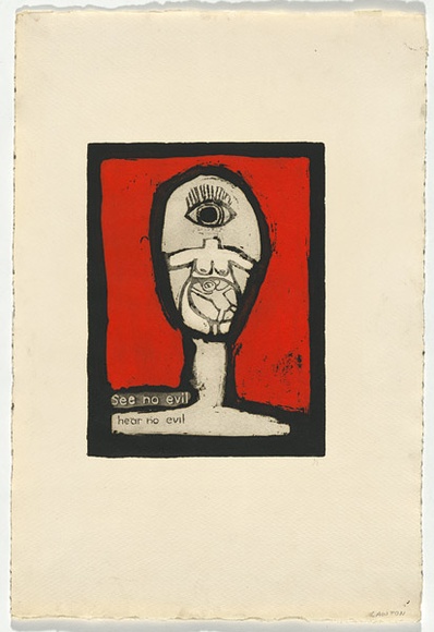 Artist: b'LAWTON, Tina' | Title: b'See no evil, hear no evil' | Date: 1968 | Technique: b'etching, printed in colour, from multiple plates'