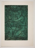 Artist: b'Haxton, Elaine' | Title: bTriton's call | Date: 1967 | Technique: b'open-bite etching, printed in blue-green ink, from one plate'