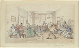 Title: b'Christmas on the diggings' | Date: c.1865 | Technique: b'lithograph, printed in black ink, from one stone; hand-coloured'