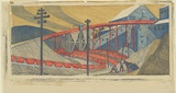 Artist: Spowers, Ethel. | Title: The works, Yallourn. | Date: 1933 | Technique: linocut, printed in colour, from seven blocks