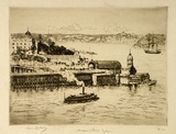 Artist: b'LINDSAY, Lionel' | Title: bMilson's Point, Sydney | Date: 1925 | Technique: b'etching, drypoint and foul biting, printed in brown ink with plate-tone, from one plate' | Copyright: b'Courtesy of the National Library of Australia'