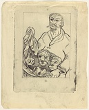 Title: not titled [man holding platter with severed heads] | Date: 1950s-60s | Technique: lithograph, printed in black ink, from one stone