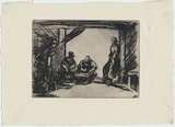 Artist: b'Dyson, Edward Ambrose.' | Title: b'(Soldiers in a hut).' | Date: c.1942 | Technique: b'drypoint'