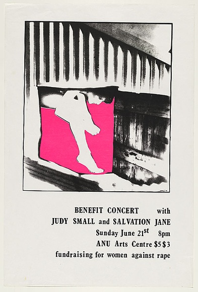 Artist: Megalo International Screenprinting Collective. | Title: Benefit Concert with Judy Small and Salvation Jane | Date: 1981 | Technique: screenprint, printed in colour, from two stencils | Copyright: © Gaida Cirulis