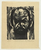 Artist: b'AMOR, Rick' | Title: b'Self portrait.' | Date: 1984 | Technique: b'woodcut, printed in black ink, from one block'
