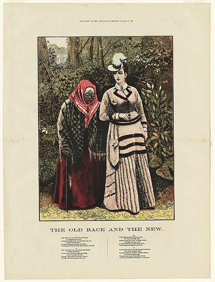 Artist: b'UNKNOWN' | Title: b'The old race and the new' | Date: 1875, December | Technique: b'wood-engraving, printed in colour, from three blocks'