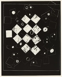 Title: not titled [abstract composition 1: group of squares at centre] | Date: c.1993 | Technique: cliché-verre, printed in black, from hand-drawn negative