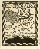 Artist: Spowers, Ethel. | Title: Bookplate: E.L. Spowers | Date: c.1927 | Technique: linocut, printed in black ink, from one block