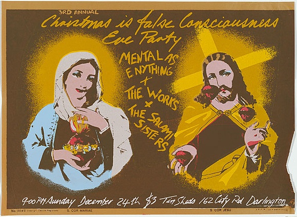 Artist: b'Young, Ray.' | Title: b'3rd annual Christmas is false conscious eve party [1978]' | Date: 1978 | Technique: b'screenprint, printed in colour, from multiple stencils' | Copyright: b'\xc2\xa9 Raymond John Young'