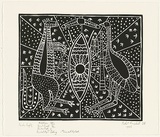 Title: b'Australian Aboriginal emblem' | Date: 1986 | Technique: b'linocut, printed in black ink, from one block'