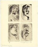 Artist: b'WALKER, Murray' | Title: b'Four close ups of a face' | Date: 1967 | Technique: b'etching, printed in black ink, from four plates'