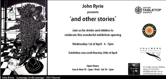 Title: bInvitation | John Ryrie presents 'and other stories'. Mildura, Victoria: The Art Vault, 1 - 20 April 2015.