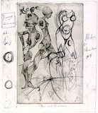 Artist: b'SHOMALY, Alberr' | Title: b'Man and universe [recto]; (sketch) [verso]' | Date: 1968 | Technique: b'engraving, printed in black ink, from one copper plate; additions in pencil and black ink'